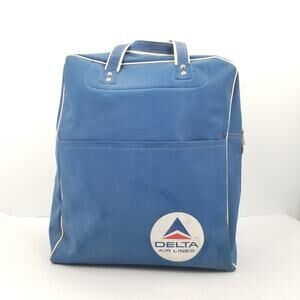 Delta Air Lines travel bag Vintage Blue Metal zipper Suitcase Carry On